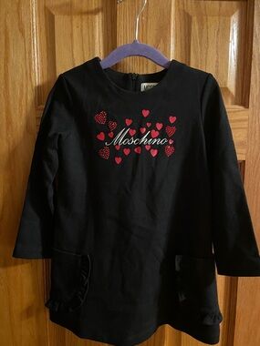 Moschino Black Long-Sleeve Top with Red Heart Detail